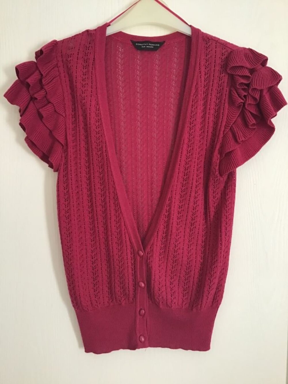 Dorothy Perkins Pink Ruffle Sleeve Knit Cardigan Button Front Top